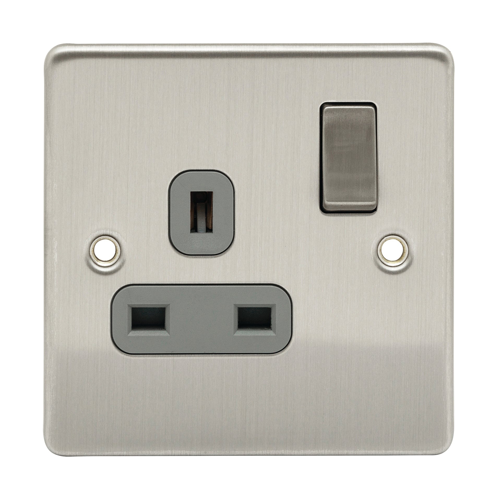 D-S131DPS-BCG 1 Gang DP Switched Socket Grey Insert Brushed Chrome